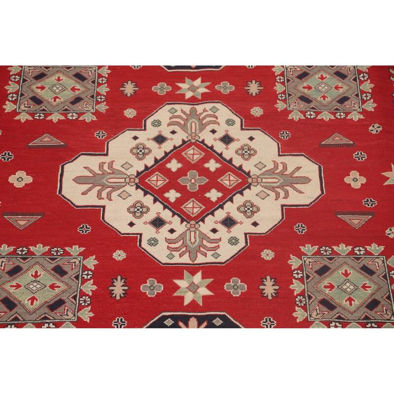 Red Kazak Oriental Area Rug Handmade Traditional Wool Carpet - 9'0"x 12'8"