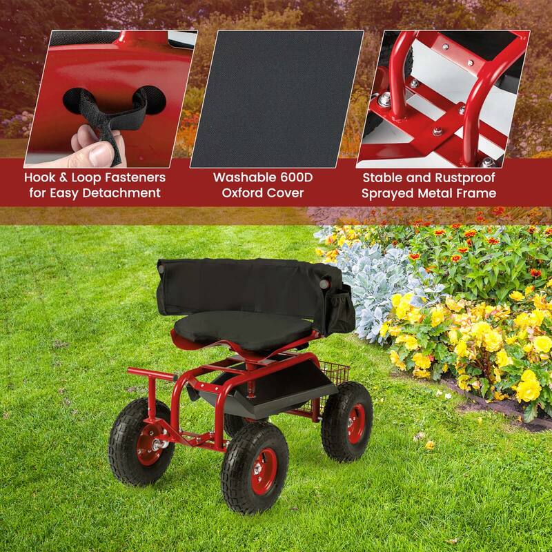 Costway Rolling Garden Cart Outdoor Gardening Workseat withAdjustable - See Details