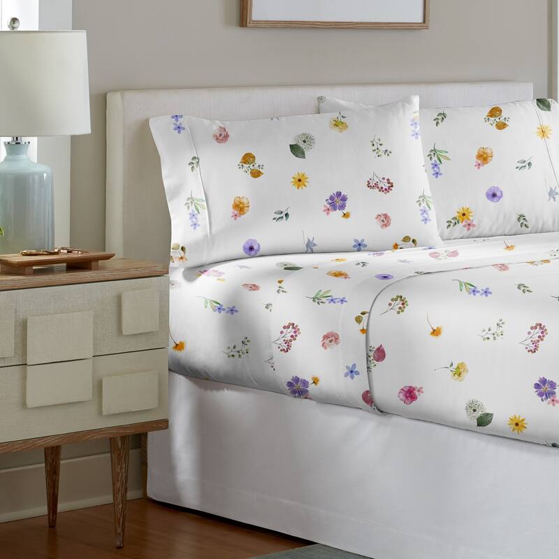 Pointehaven Crisp Percale Printed Long Staple Combed Cotton Sheet Set