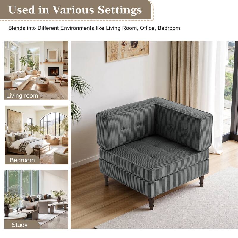 UIXE Corduroy Modular Corner Sofa Lounge Corner Arm Chair
