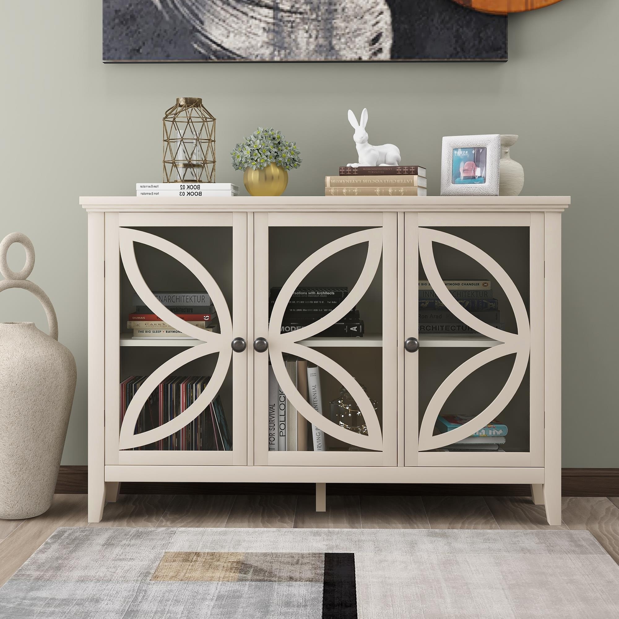 U style Accent Storage Cabinet Wooden Cabinet with Adjustable Shelf Modern Sideboard for Entryway Living Room Bedroom