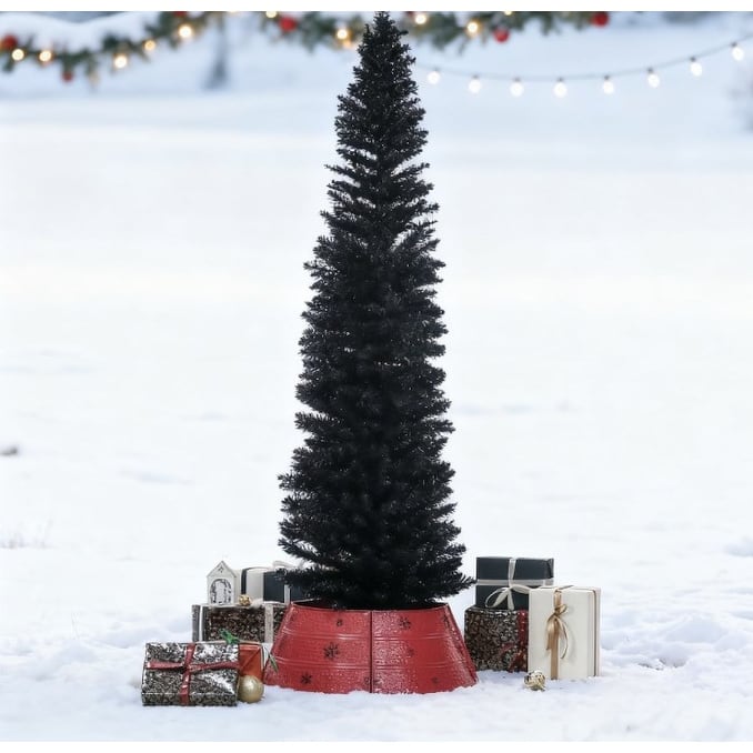Pencil Artificial Christmas Tree - Sturdy Base, Modern Holiday Decor - Black