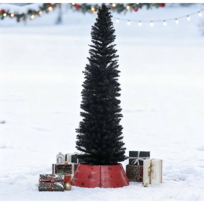 Pencil Artificial Christmas Tree - Sturdy Base, Modern Holiday Decor - Black