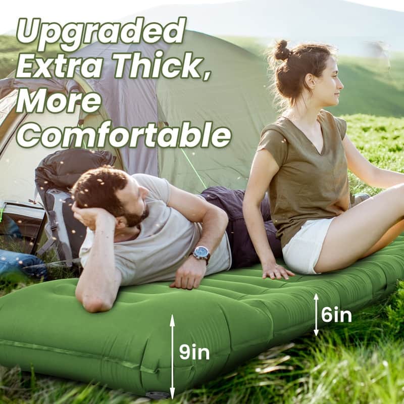 Camping Inflatable Sleeping Pad With Pillow Foot Pump & Carry Bag
