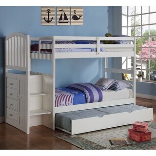 Donco Kids Arch Mission Twin Stairway Bunk Bed with Twin Trundle Bed ...