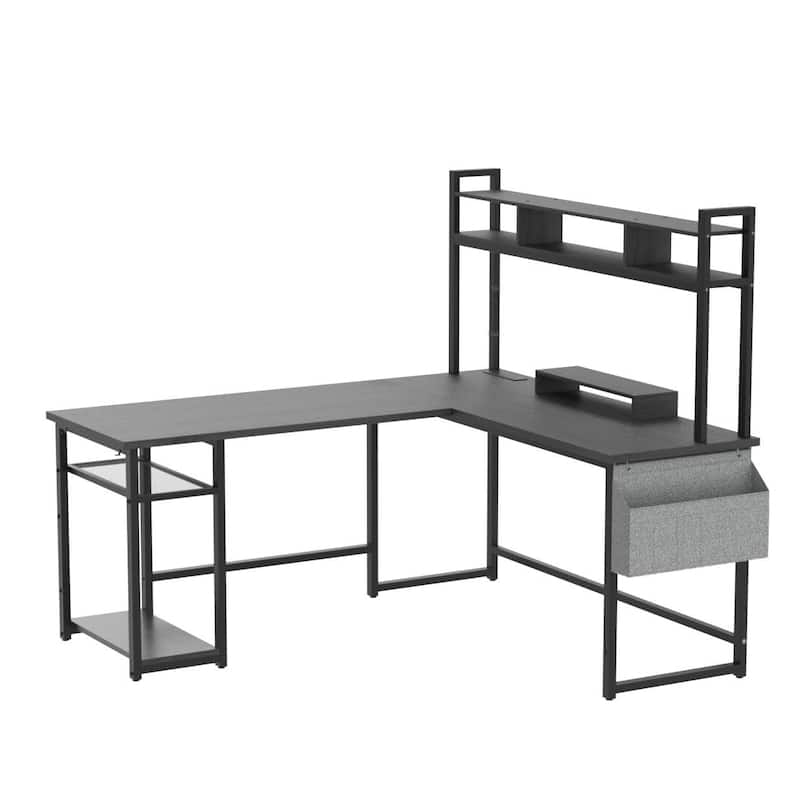 L-Shape Gaming Desk Wood Office Computer Table with Hutch and USB Port