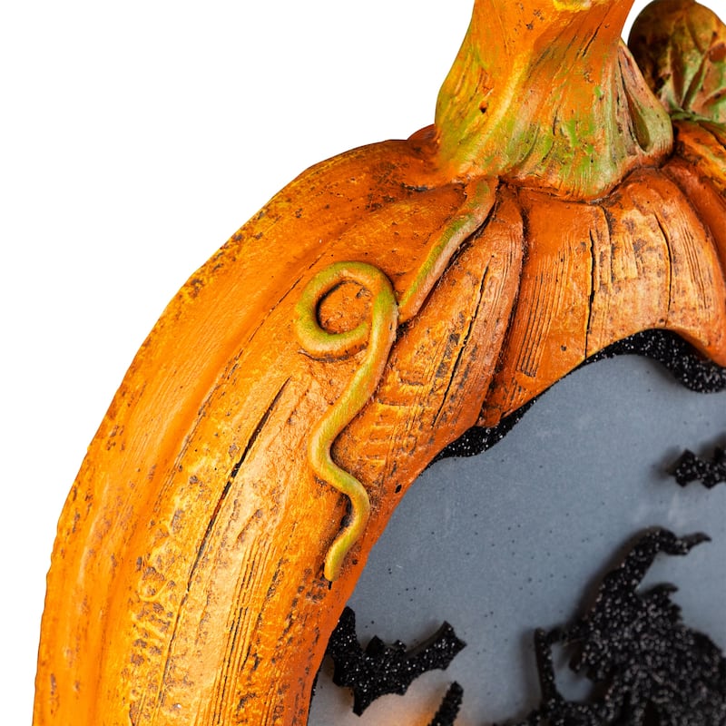Witch Stirring Flickering Cauldron Scene Inside Pumpkin Halloween Decoration - 13" - LED Orange Light