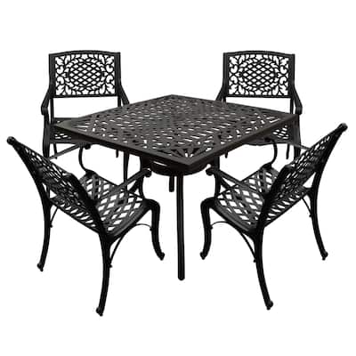 Modern Ornate Outdoor Mesh Aluminum 37-in Square Patio Dining Set with Four Chairs - N/A