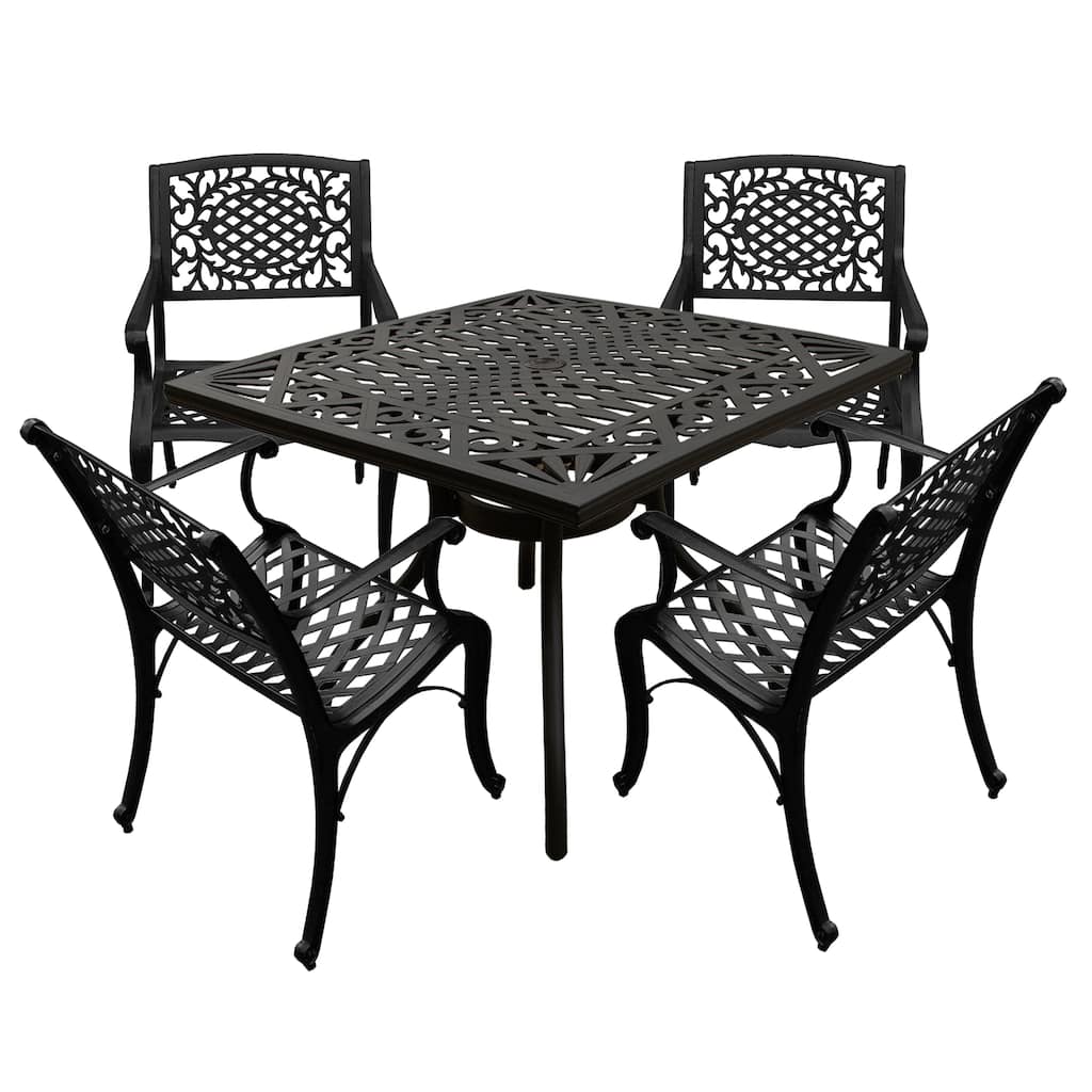 Modern Ornate Outdoor Mesh Aluminum 37-in Square Patio Dining Set with Four Chairs
