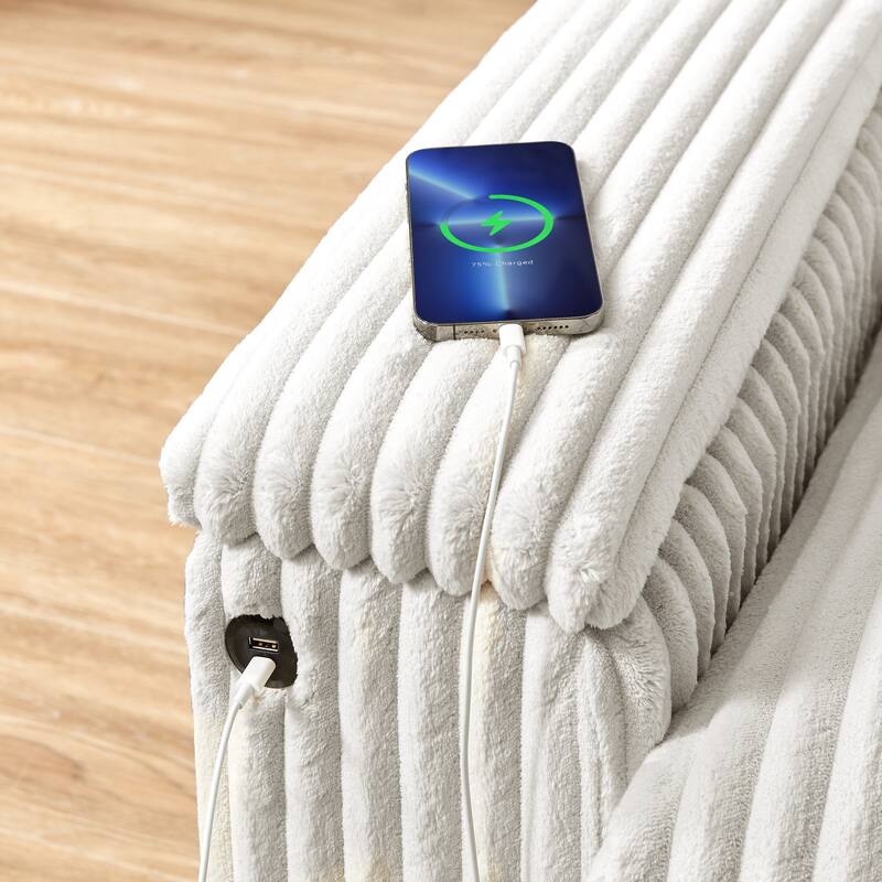 Plush Corduroy Loveseat Sofa Couch with Spacious Armrest Storage and USB Charging Port for Living Room and Office