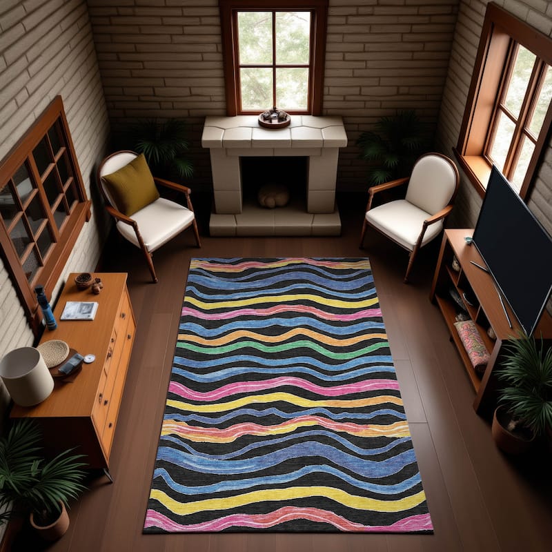 Premium Washable Super Soft Casual Stripes Mayfield Rug - Black - 2'6" x 3'10"