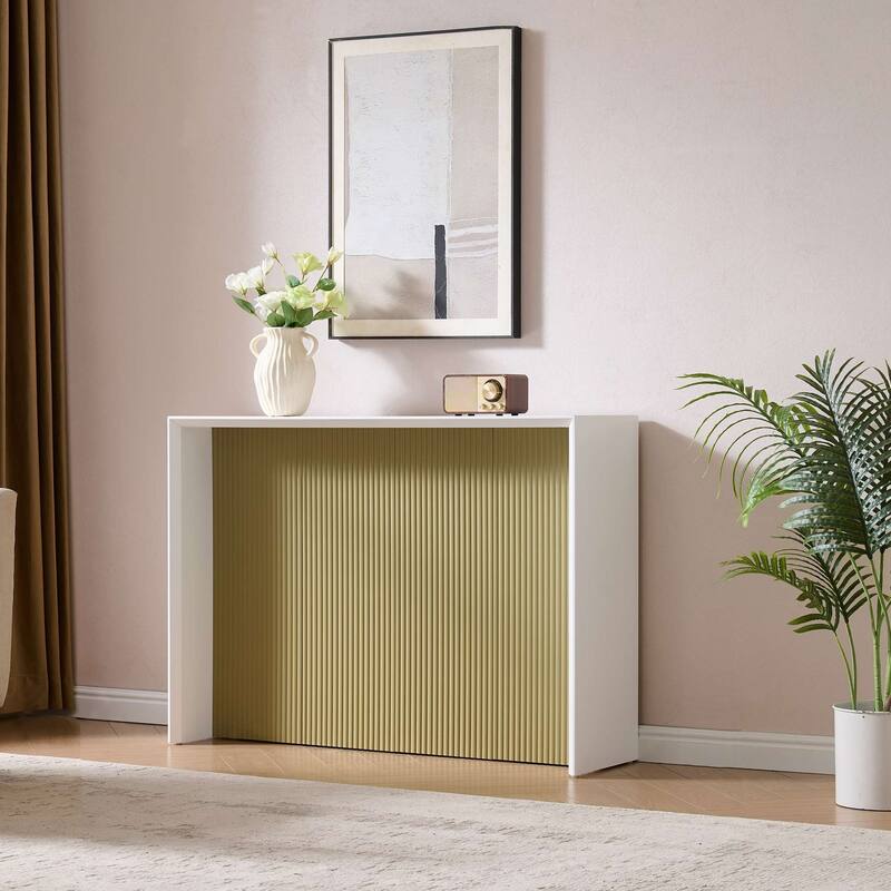 Lira Contemporary Wood Ripple Front Console Table - White/LemonPepper