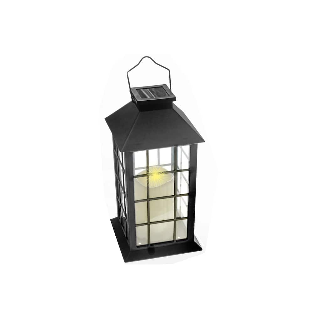 LED Solar Clear Glass Pane Lantern with Faux Candle Grid