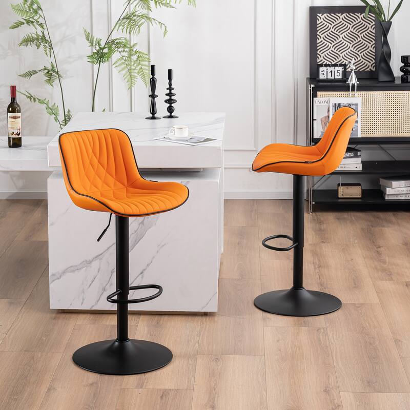 Adjustable Bar Stools Set of 2, Faux Leather Swivel Bar Chairs