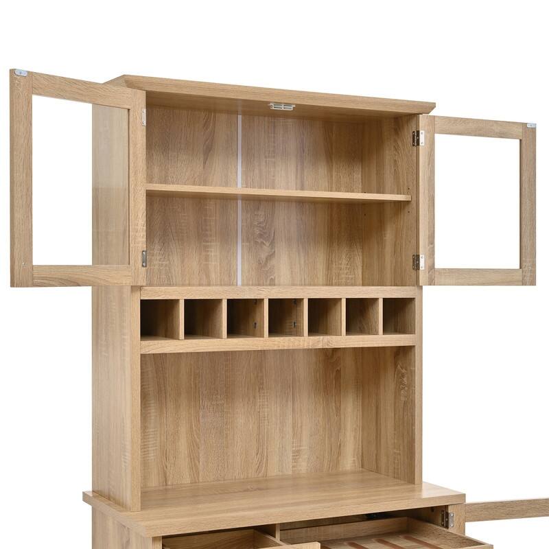 Farmhouse 74.8" Tall Kitchen Pantry with Hutch, Freestanding Kitchen Storage Solution for Modern Homes