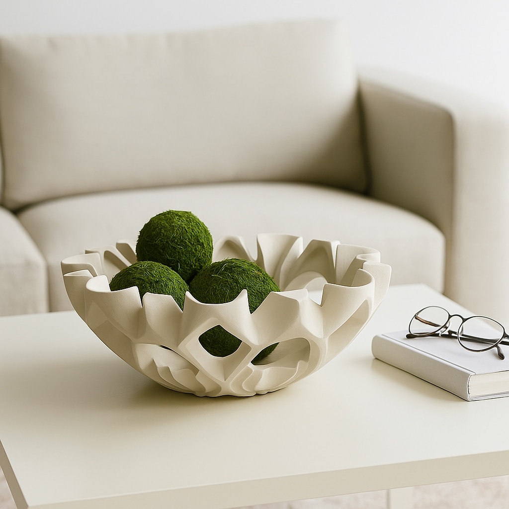 Artistic Decorative Bowl with Sculptural Cut-Out Design - 16", Tan