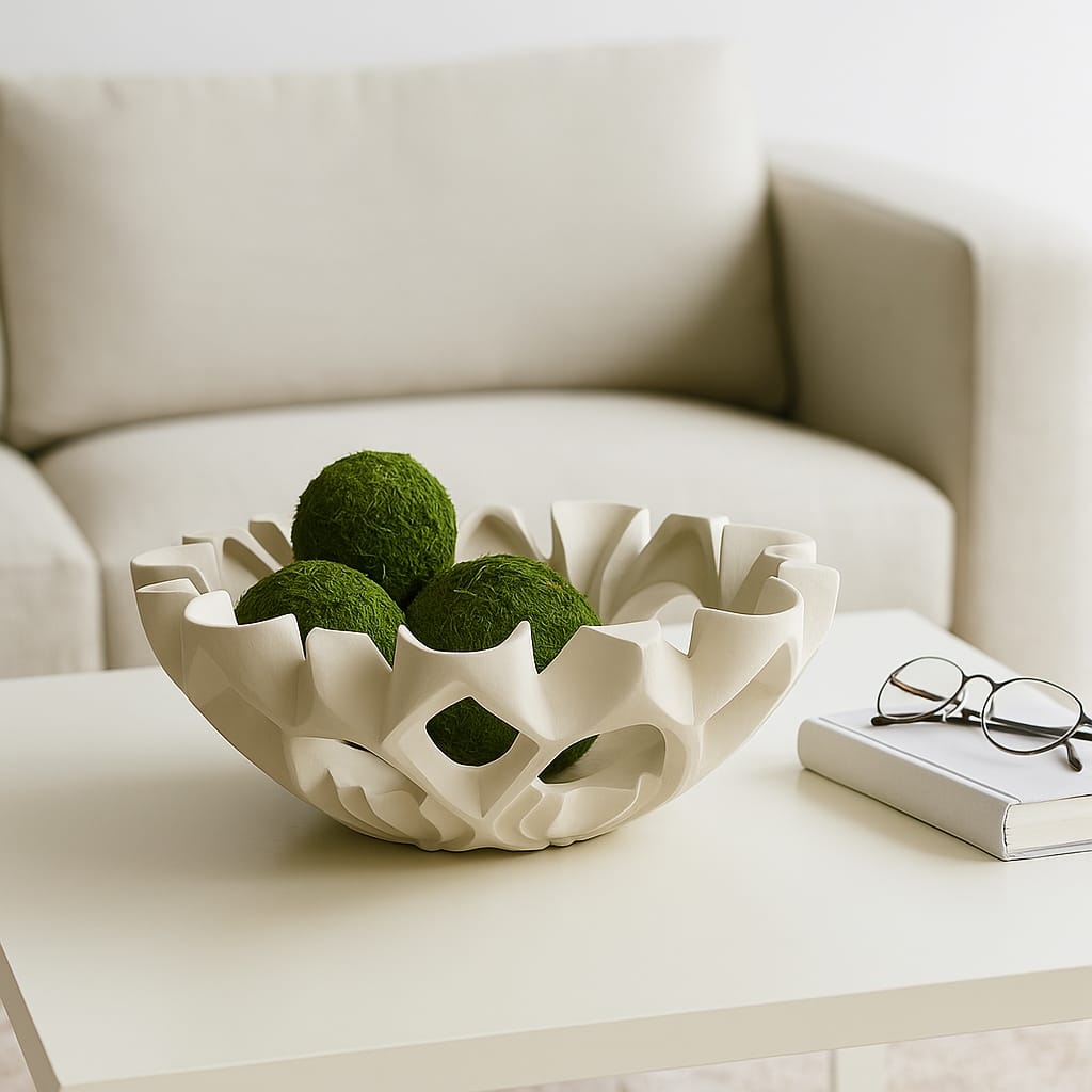 Artistic Decorative Bowl with Sculptural Cut-Out Design - 16", Tan