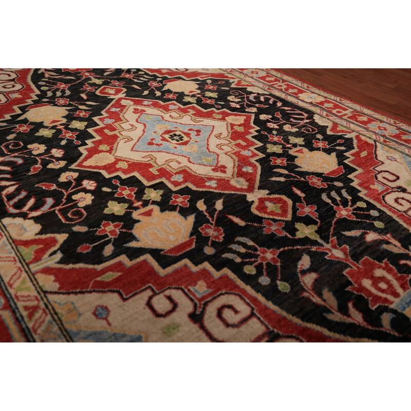 Black Vegetable Dye Heriz Oriental Rug Handmade Wool Carpet - 4'11" x 6'8"