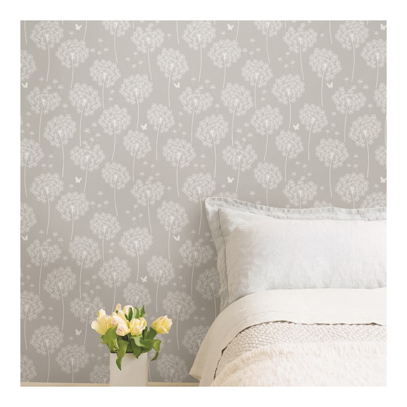 NuWallpaper Dandelion Grey Peel & Stick Wallpaper - 216in x 20.5in x 0.025in