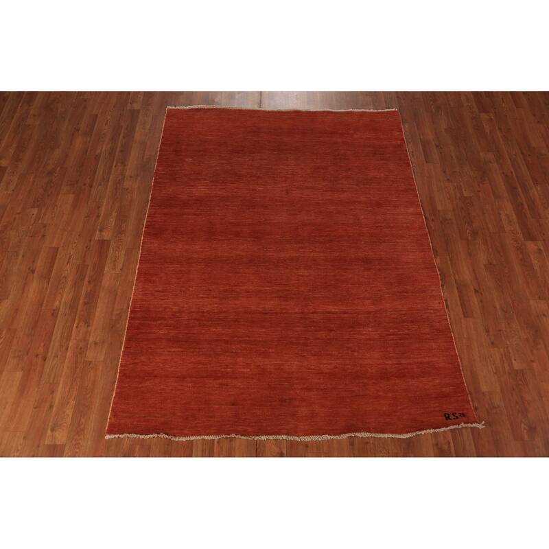 Striped Orange Gabbeh Modern Rug Handmade Wool Carpet - 4'9" x 6'6"
