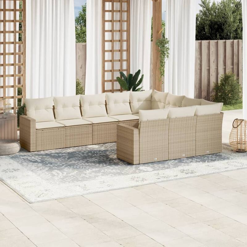vidaXL Patio Sofa Set with Cushions Outdoor Conversation Furniture Poly Rattan - 24.4 x 25.8 x 27.2 - Beige
