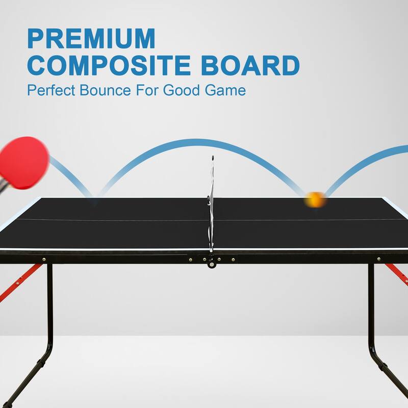 Anmytek 4.5ft Black Table Tennis Table Foldable & Portable Ping Pong Table Set with Net and 2 Ping Pong Paddles
