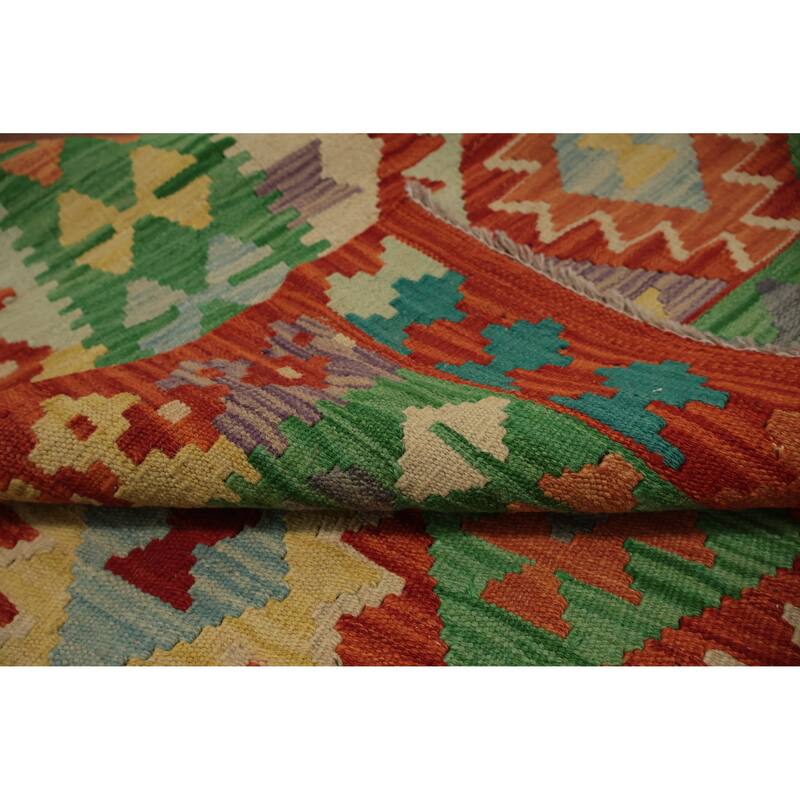 Hand Woven Oriental 100% Wool Carpet Southwestern Tribal Oranges & Rust Kilim Area Rug - 6' 2'' X 4' 3''