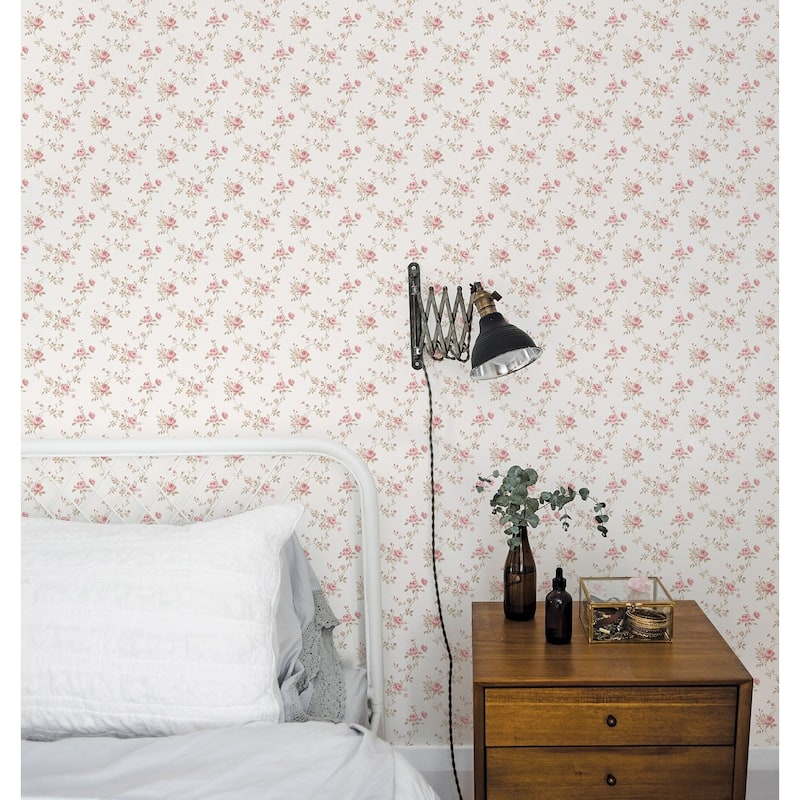 Galerie Wallcoverings Miniatures 3 Rose Floral Trail Design Vinyl on Non-woven Matte Wallpaper Roll