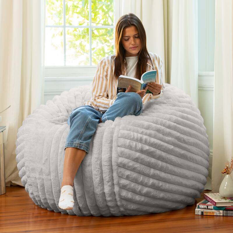 Jaxx Saxx 4ft - Large Round Bean Bag for Adults - Plush Synthetic Fur