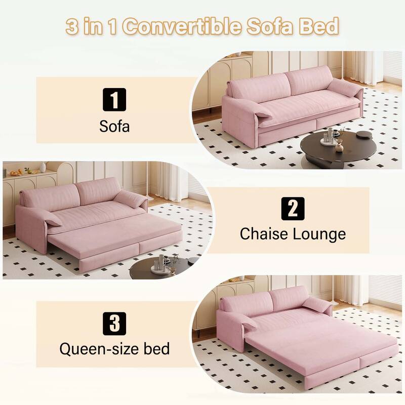 3-in-1 Convertible Sleeper with Side Storage,Multi-Functional Loveseat for Various Spaces