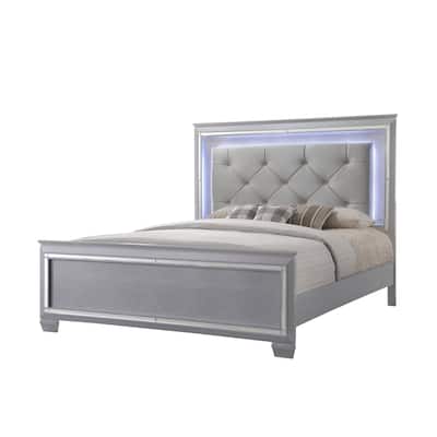 Lavina Silver LED Faux Leather Upholestered Tufted Bed