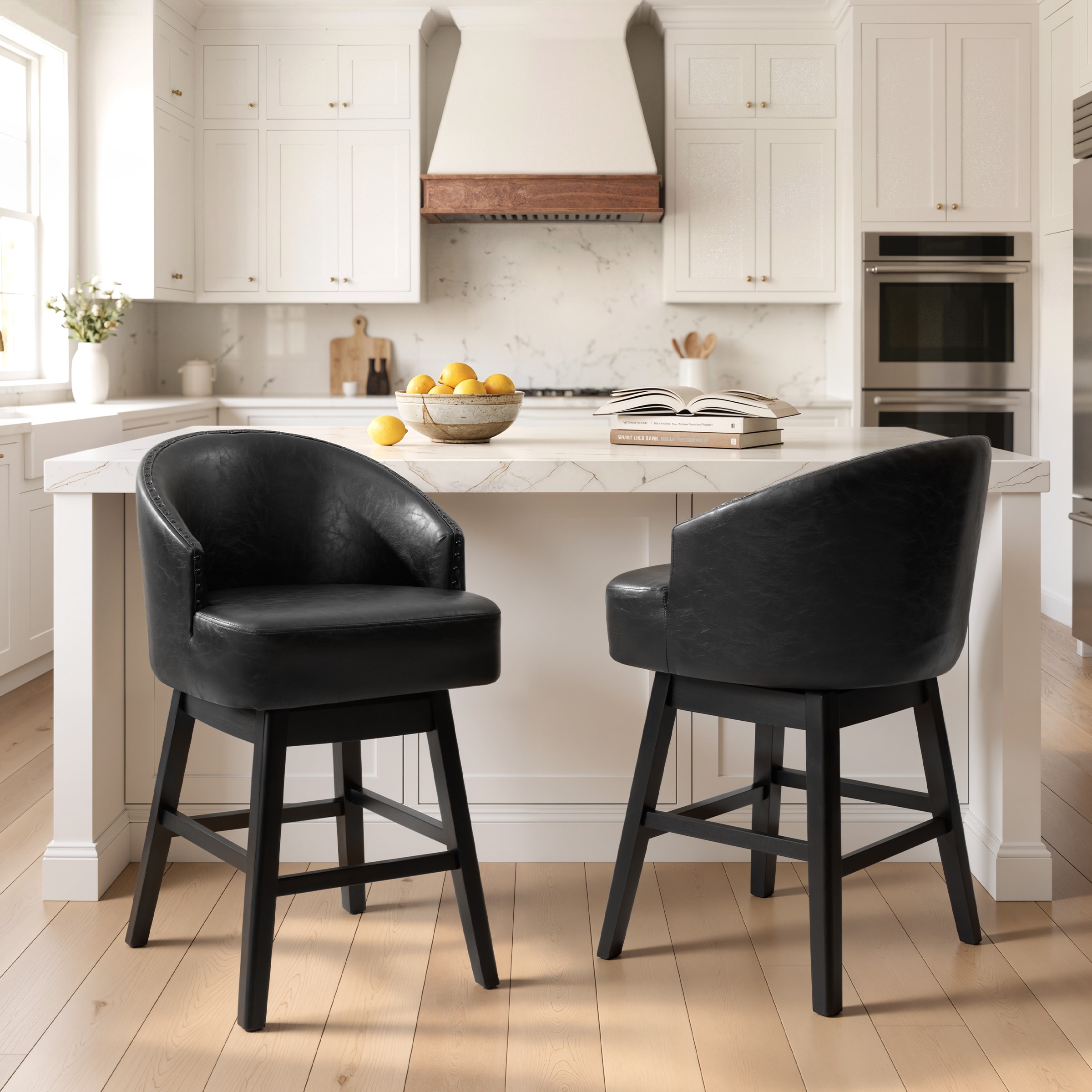 26.4"/26.6"/31.9"H Counter / Bar Height Upholstered Solid Wood Swivel Bar Stools