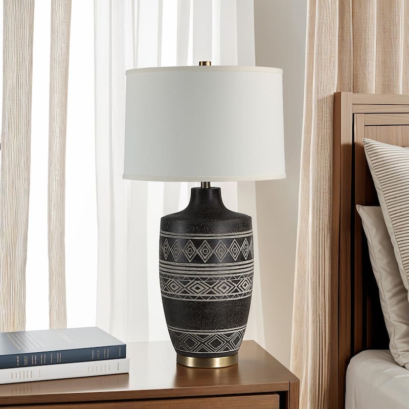 Geometric Motif Table Lamp with Tapered Shade - 30.5" - Black