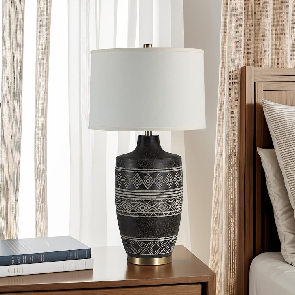 Geometric Motif Table Lamp with Tapered Shade - 30.5" - Black