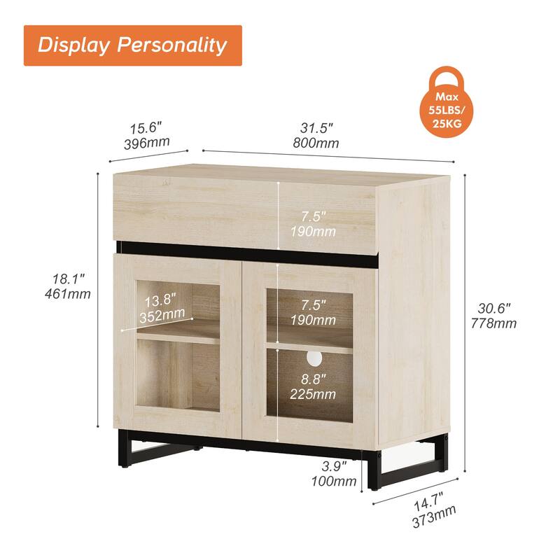 WAMPAT Multifunctional Sideboard Buffet Cabinets with 6 Glass Doors and Drawers, Modern Sideboard, Coffee Bar Storage Cabinet