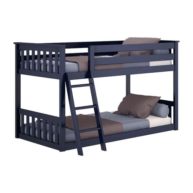 Now Furniture Solid Wood Twin Over Twin Low Bunk Bed with Straight Ladder