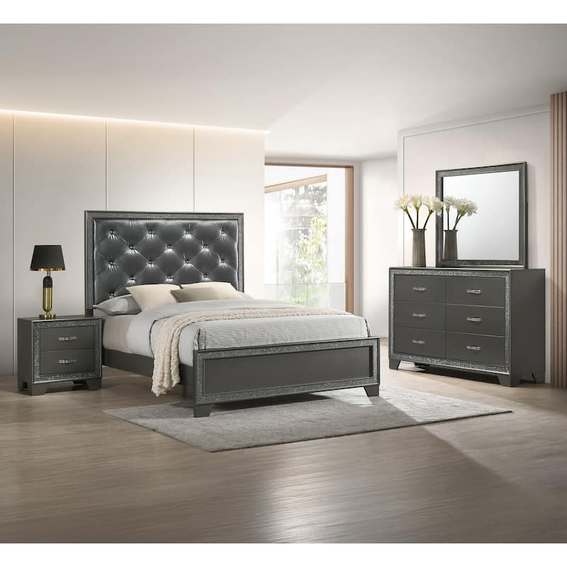 Contemporary 1pc Nightstand Sparkling Accent Bedside Storage Two Drawers Dark Brown Gray Finish