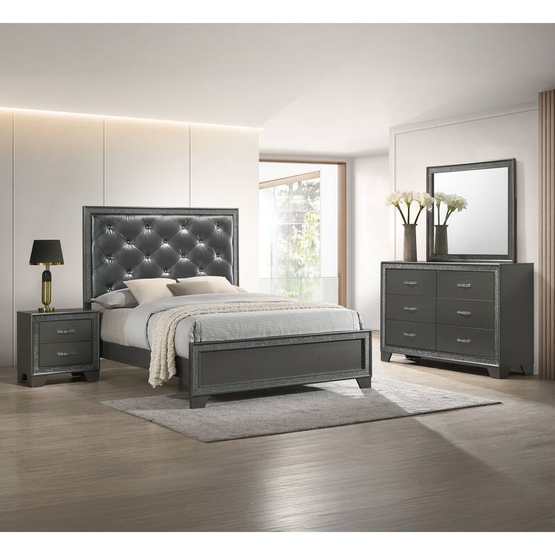 Contemporary Two-Drawer Nightstand with Sparkling Accent in Dark Gray