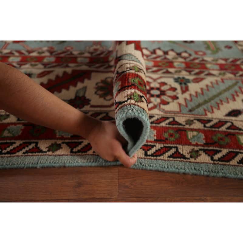 Light Blue & Ivory Oushak Indian Large Rug Hand-Knotted Wool Carpet - 11'11"x 14'3"