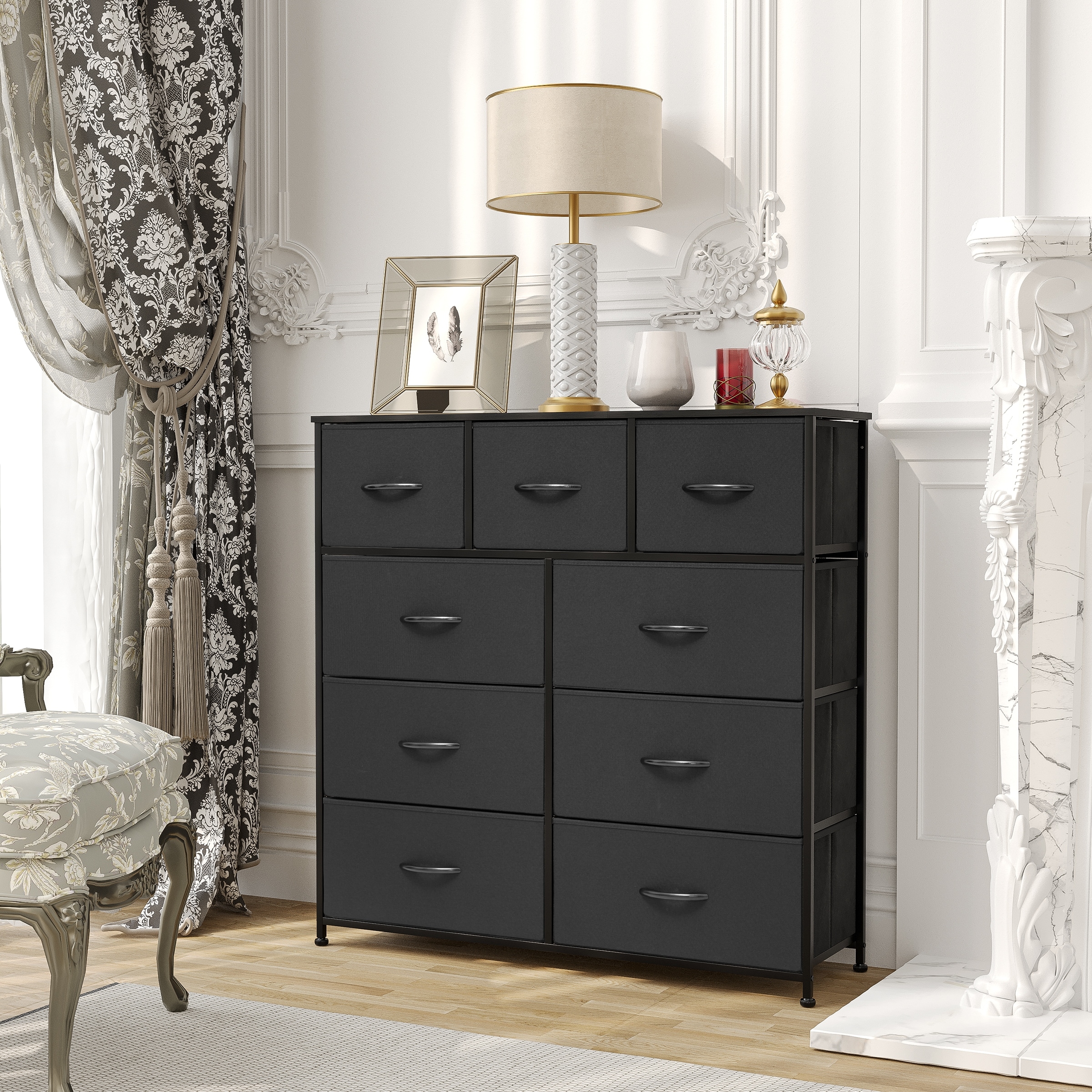 Pellebant Fabric Wide Dresser Storage Tower with 9 Drawers