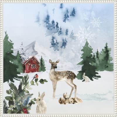 Christmas Morning by Emel Tunaboylu (22 x 22 in.), Framed Canvas Wall Art Print - Sylvie Beaded White