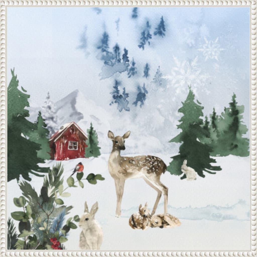 Christmas Morning by Emel Tunaboylu (22 x 22 in.), Framed Canvas Wall Art Print - Sylvie Beaded White