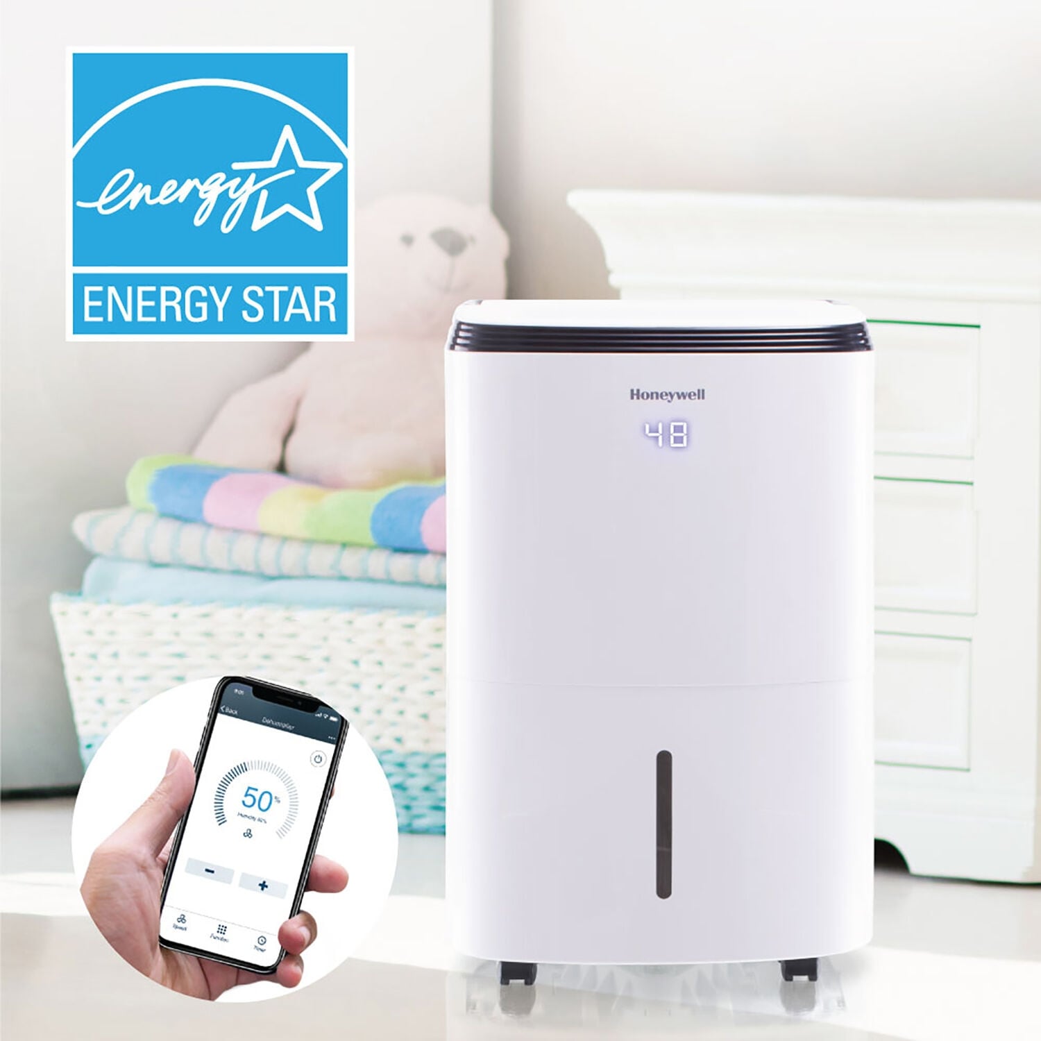Honeywell Smart Wi-Fi Energy Star Dehumidifier for Basement & Small Room Up to 1000 Sq. Ft.