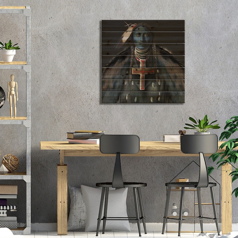 Silver Cross Print On Wood by Juliana Loomer - Multi-Color