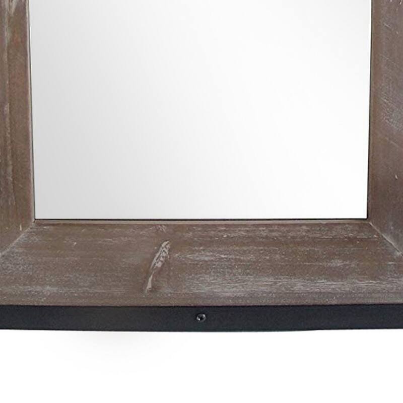 Transitional Mirror with Wooden Framing and Metal Outline, Black & Brown