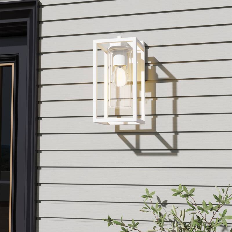 Outdoor Wall Light Lantern Sconce with Glass - 5.75"Wx8.05"Dx12.15"H - White