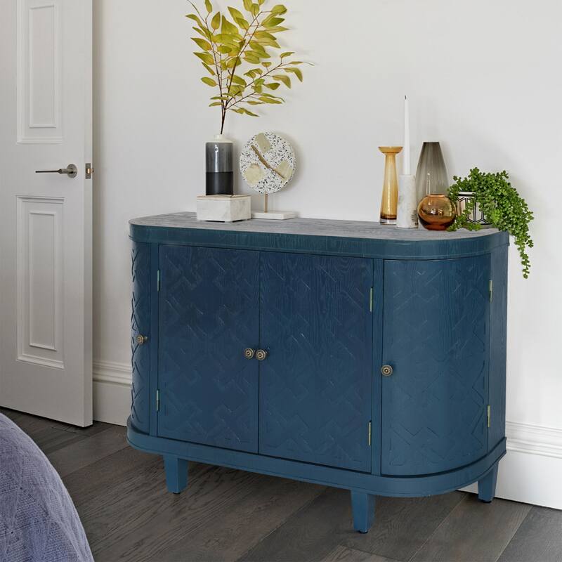 47in Oval Storage Cabinet 4 Doors Fluted Curved Edge Sliding Door for Living Room Kitchen