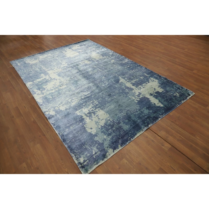 Hand-knotted Modern Silk Blue Abstract Oriental Area Rug - 8' 0'' X 5' 5''