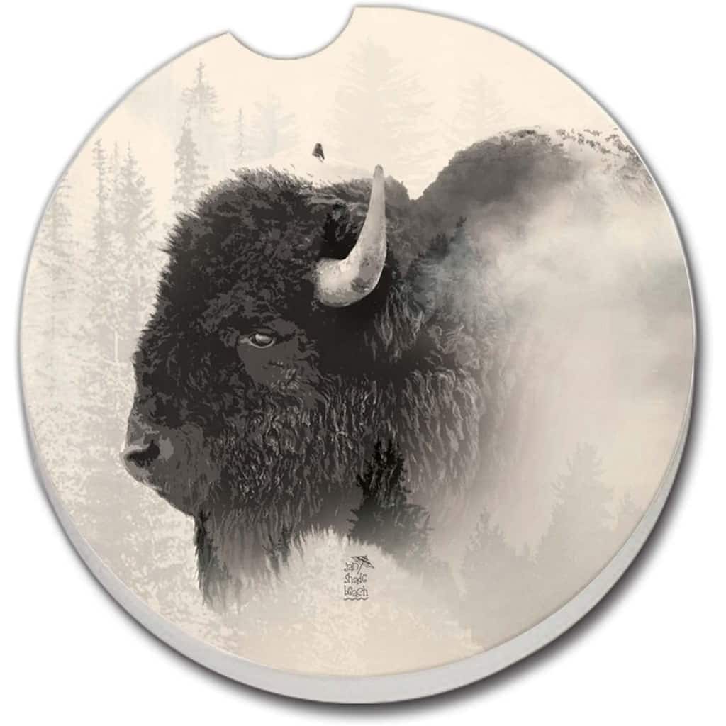 CounterArt Absorbent Stoneware Car Coaster, Buffalo Logde Ever, Set of 2