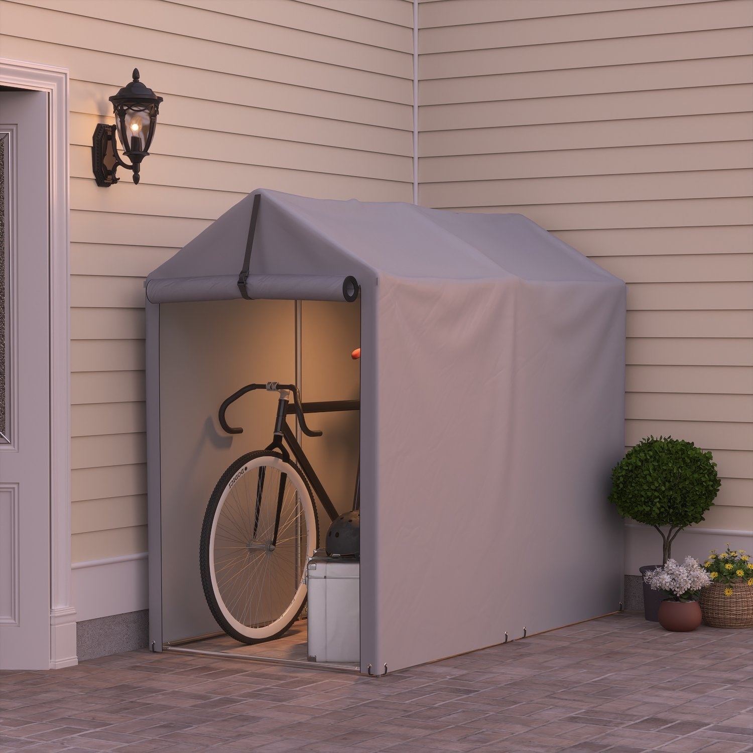 3 ft. W x 6 ft. D x 5 ft. H Peak Style Silver Portable Garage Shelter for Bike and Patio Storage w Roll Up Zipper Door